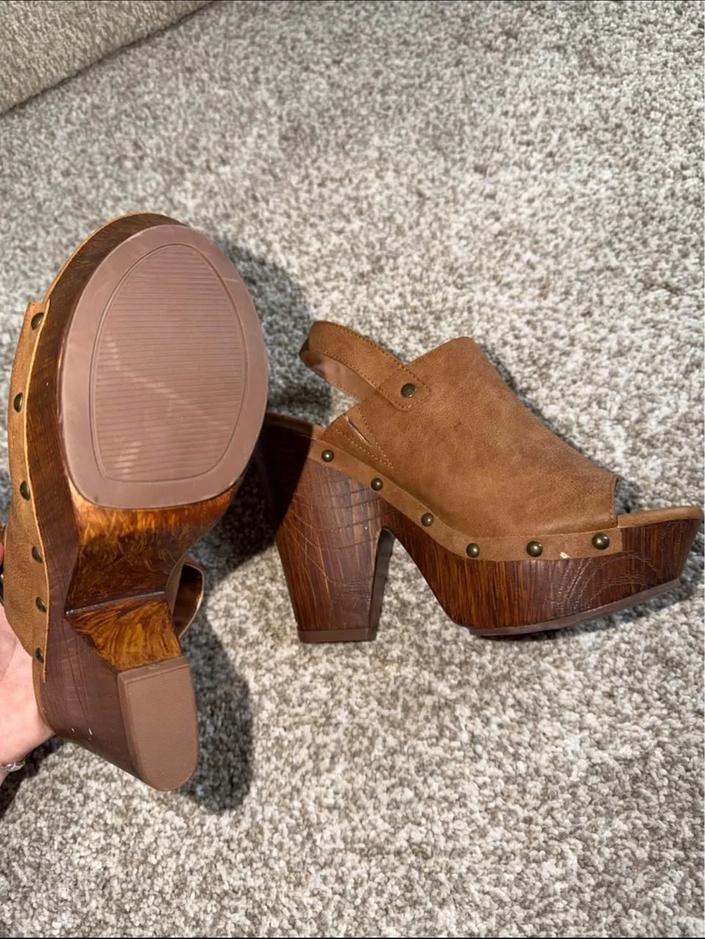 G by Guess Tan Brown Platform Slingback Heels